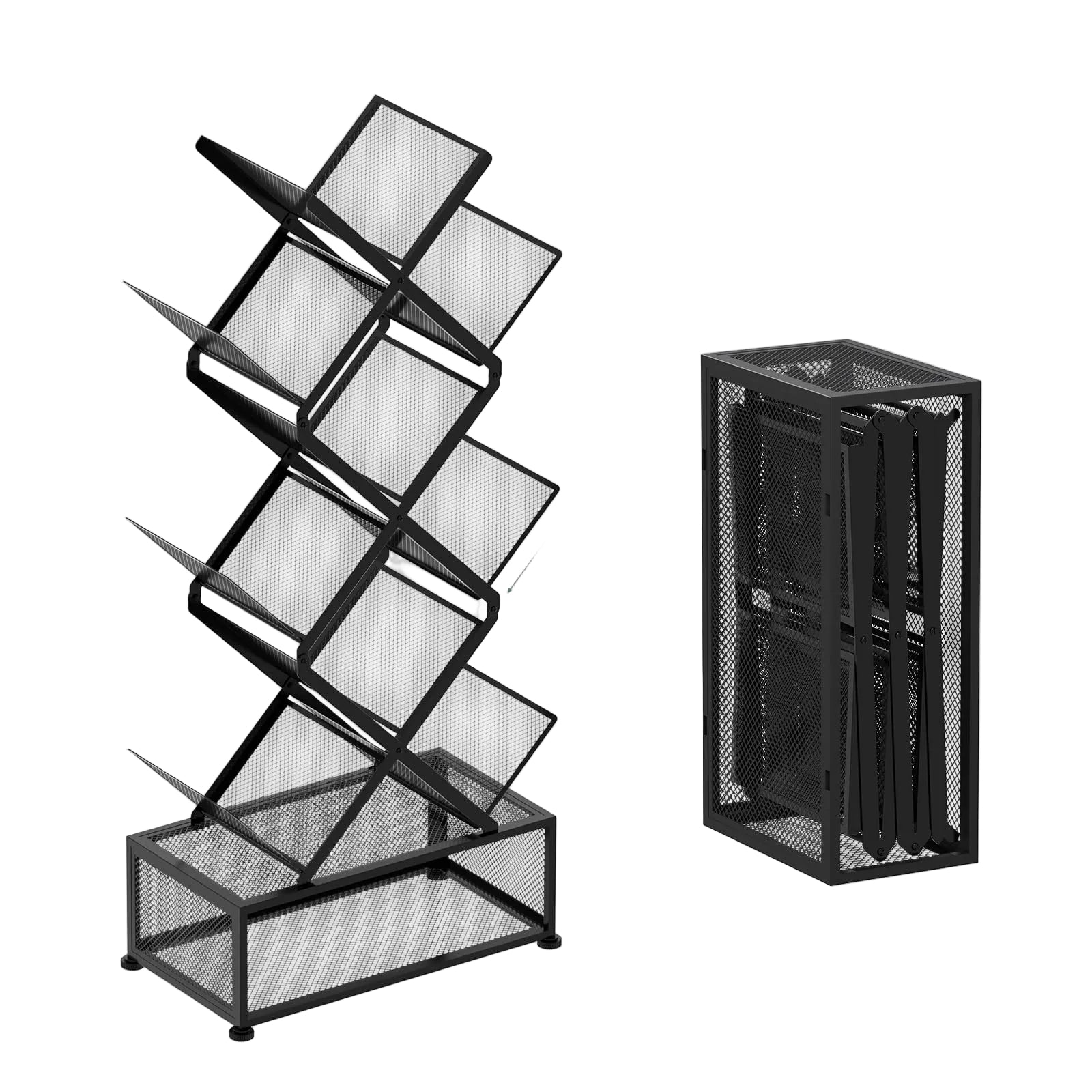 9-Ebenen Bücherregal mit Baum-Design – Raumsparendes Metallregal ohne Montage, Offenes Standregal für Wohnzimmer, Schlafzimmer oder Büro, Schwarz