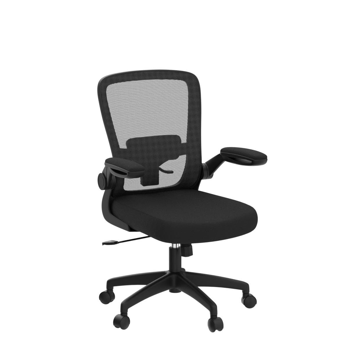 Ergonomischer Bürostuhl mit hoher Rückenlehne – Mesh-Bürostuhl mit verstellbarer Lordosenstütze, Klappbare Armlehnen, Drehstuhl für Homeoffice, Schwarz