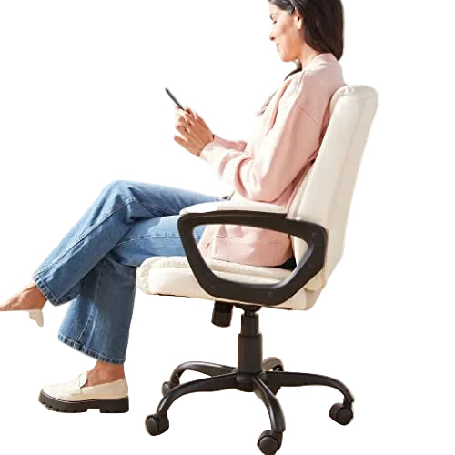 Bürostuhl mit mittlerer Rückenlehne – Höhenverstellbarer PU gepolsterter Stuhl mit Armlehnen, Drehstuhl für Büro und Homeoffice, Creme