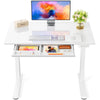 Glas-Stehschreibtisch 94×56 cm – Höhenverstellbarer Homeoffice-Desk mit Schublade, Einteiliges Sicherheitsglas, Ergonomisch, Weiß