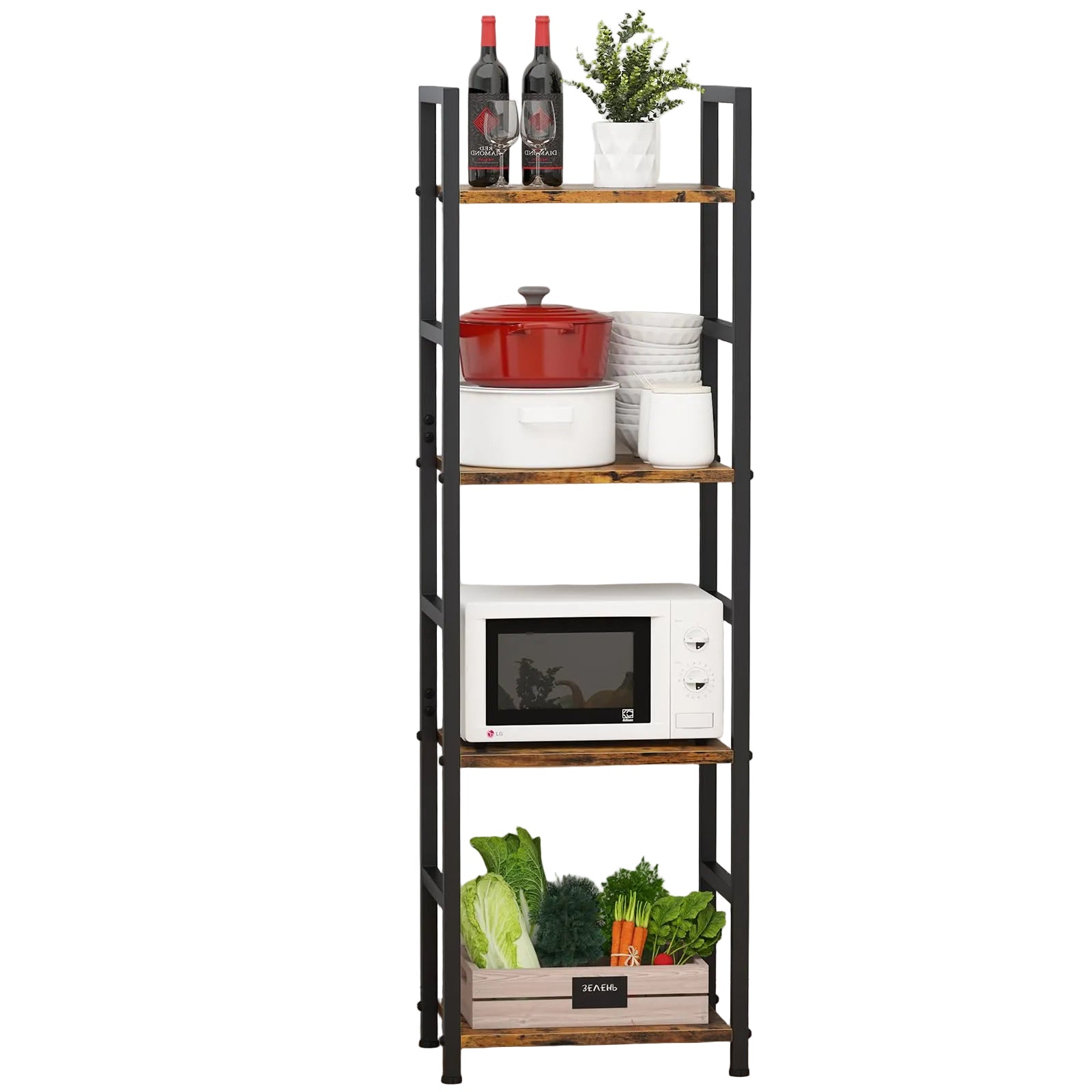 Schmales Bücherregal mit 4 Ebenen – Freistehendes Metallregal im Industrie-Stil, Kompaktes Standregal für Wohnzimmer, Schlafzimmer oder Büro