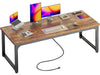 63×61 cm Schreibtisch mit Steckdosen und USB-C – Robuster Metall- und Holz-Desk, Homeoffice- und Gaming-Tisch, Rustikal Braun
