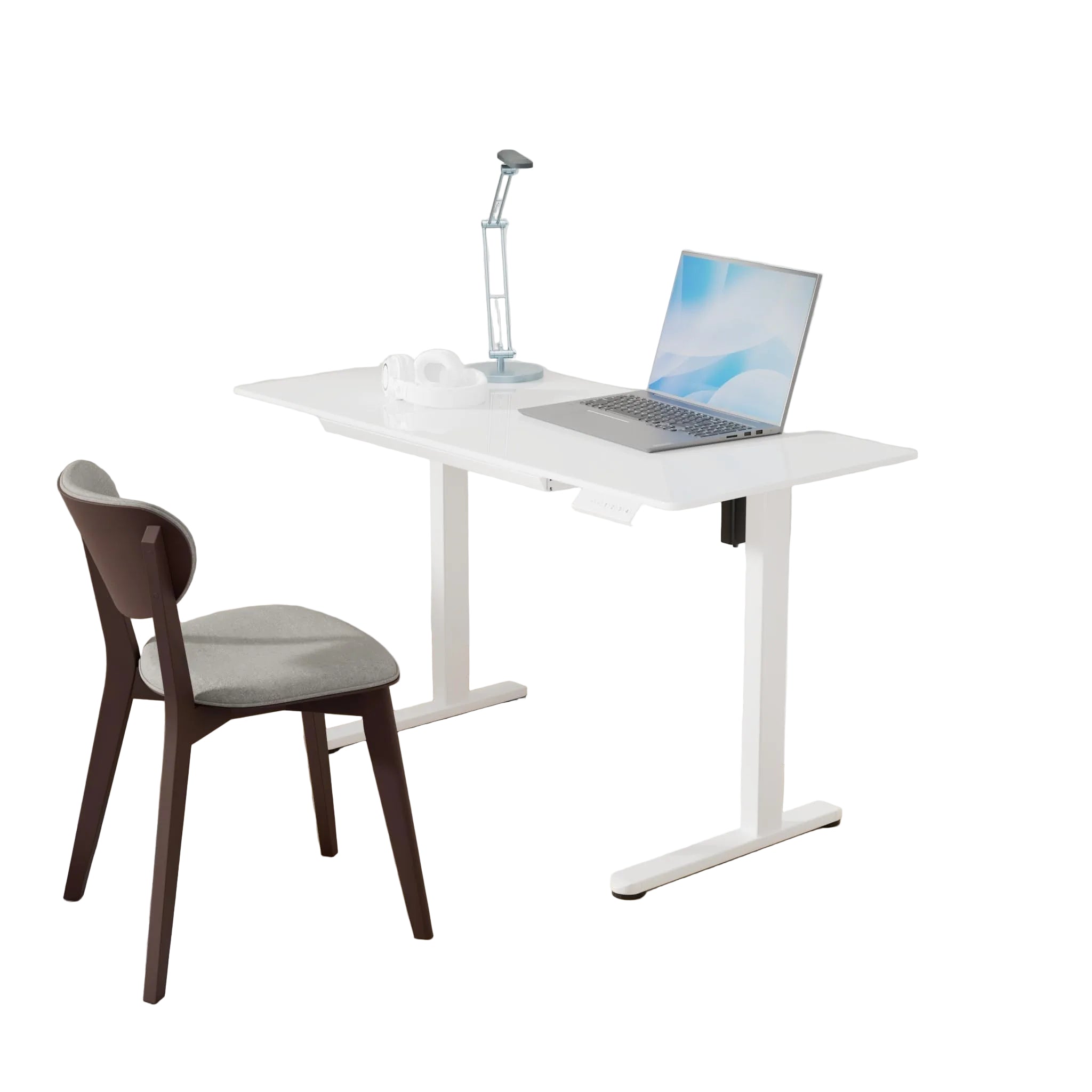 Glas-Stehschreibtisch 94×56 cm – Höhenverstellbarer Homeoffice-Desk mit Schublade, Einteiliges Sicherheitsglas, Ergonomisch, Weiß