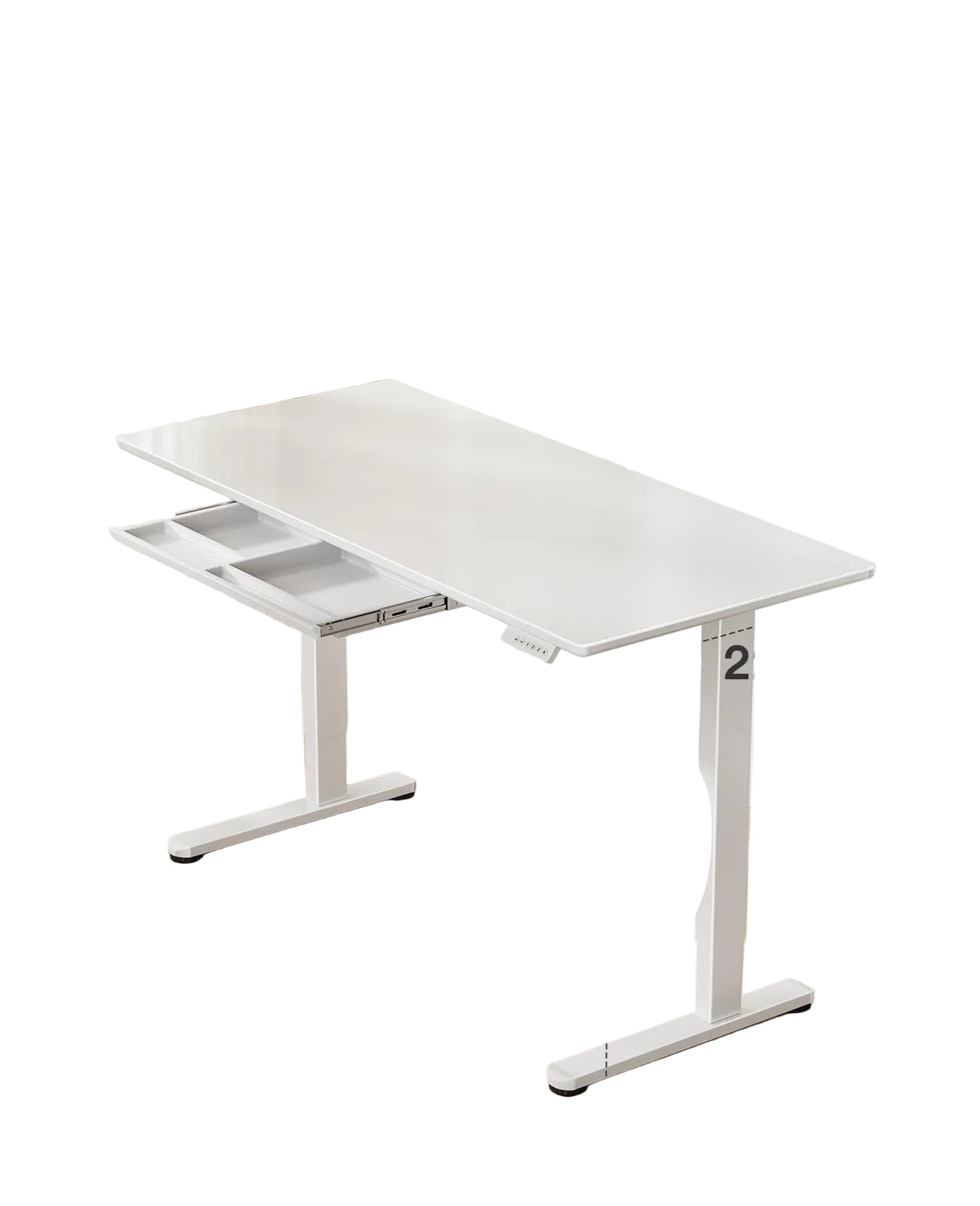 Glas-Stehschreibtisch 94×56 cm – Höhenverstellbarer Homeoffice-Desk mit Schublade, Einteiliges Sicherheitsglas, Ergonomisch, Weiß