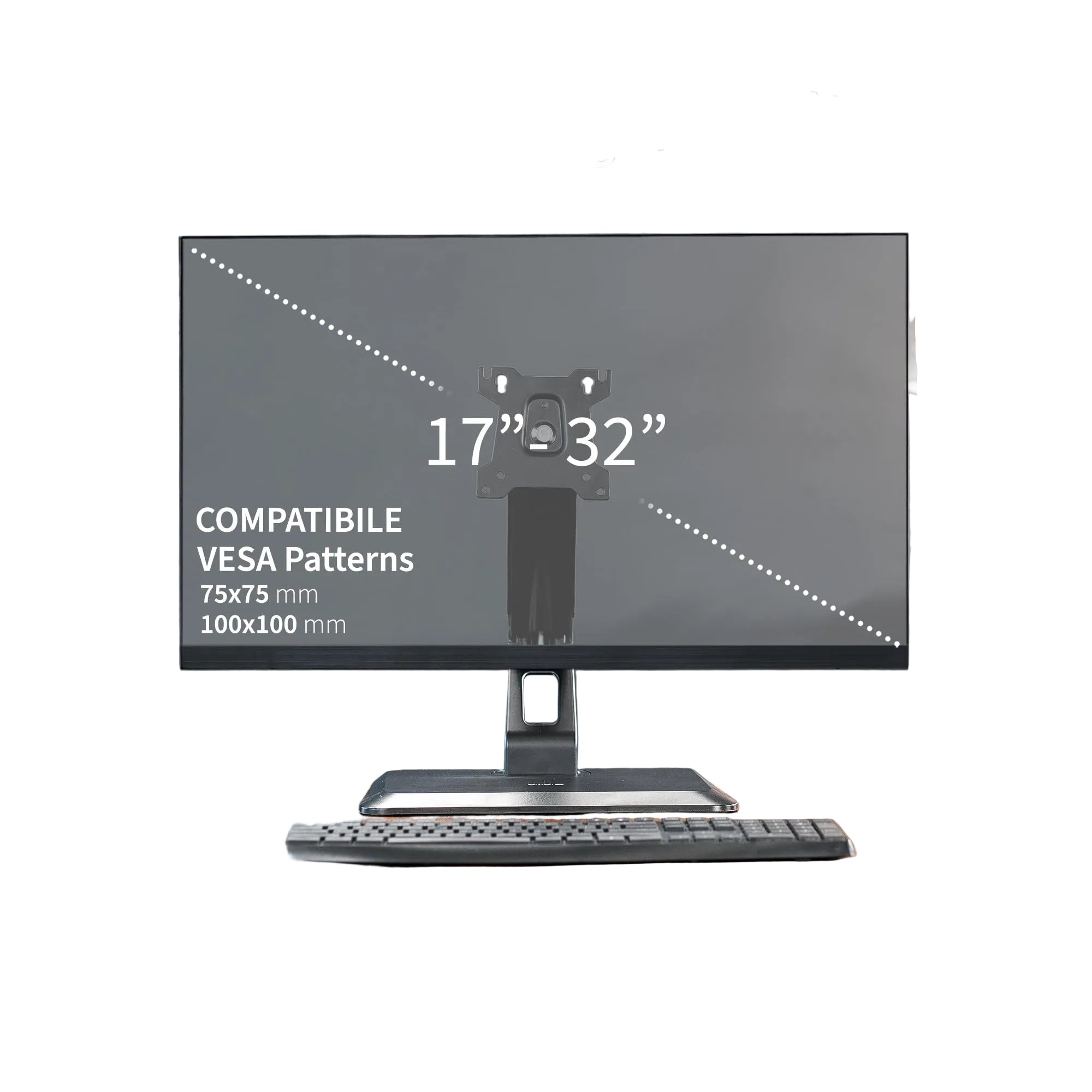 Freistehender Monitorständer für 17–32 Zoll Bildschirme – Pneumatisch höhenverstellbarer Tischhalter mit Drehbasis, VESA 75x75 / 100x100, Neig- und Schwenkbar, Schwarz