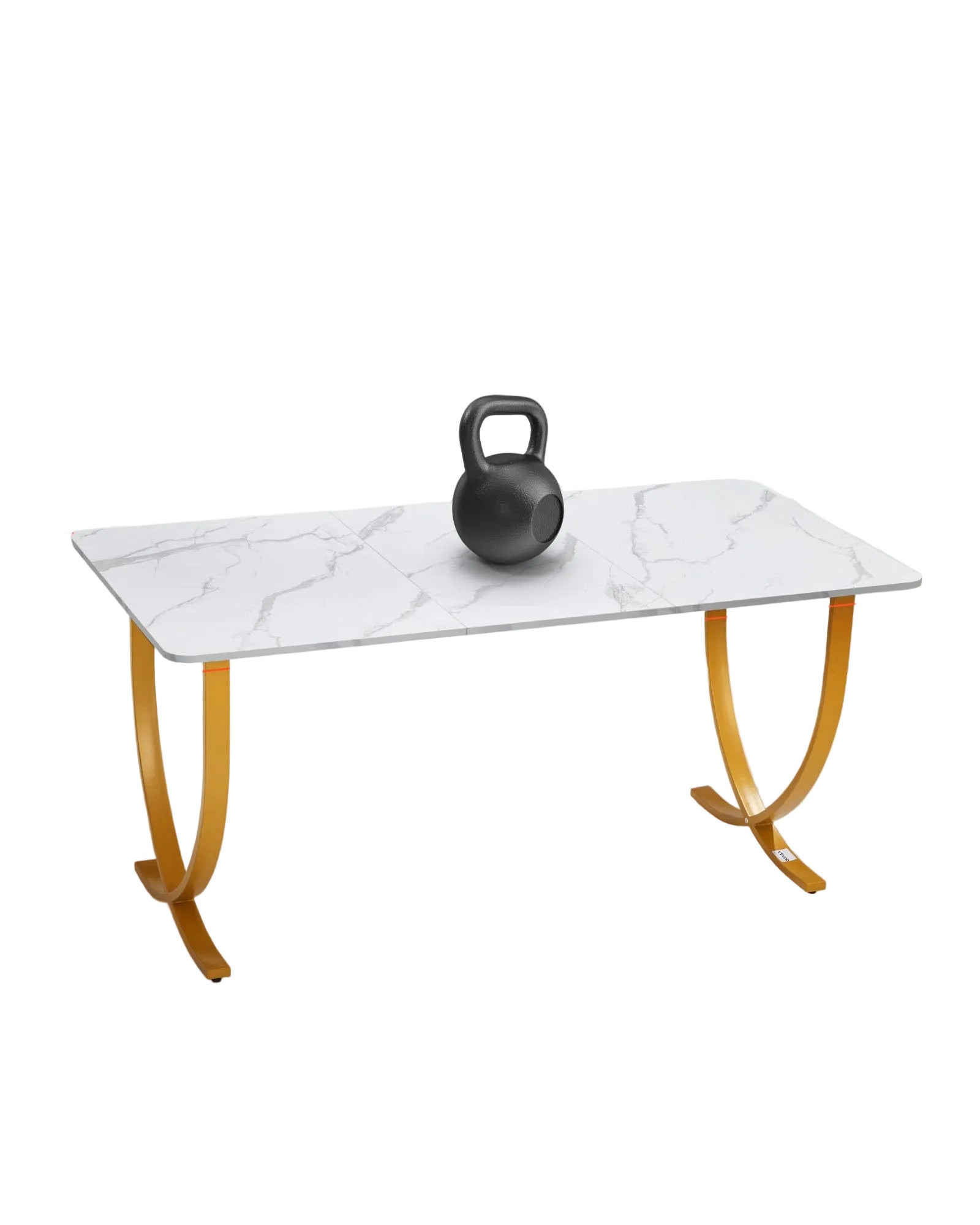 Großer Schreibtisch 160×80 cm – Moderner Büro- und Computertisch, Konferenztisch mit verstärktem Metallrahmen, Weiß/Gold