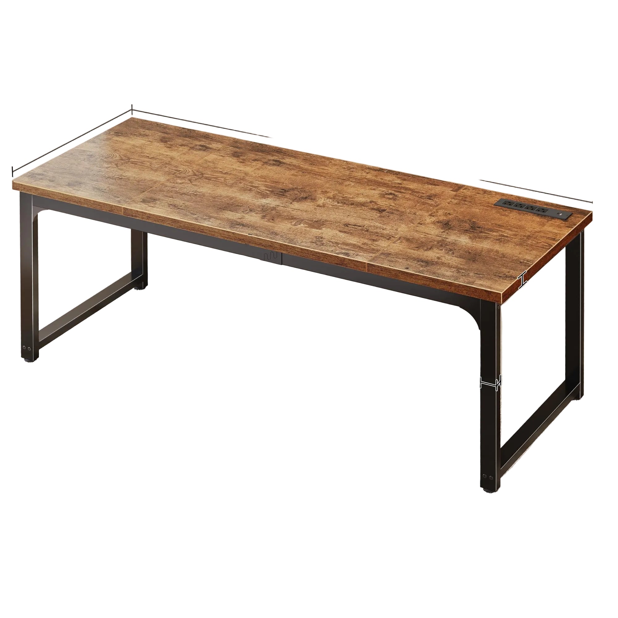 63×61 cm Schreibtisch mit Steckdosen und USB-C – Robuster Metall- und Holz-Desk, Homeoffice- und Gaming-Tisch, Rustikal Braun
